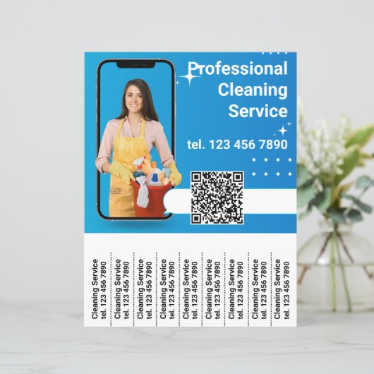 QR Code Schoonmakende Dienst Flyer scheur van stro (Staand voorkant)