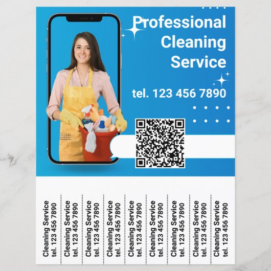 QR Code Schoonmakende Dienst Flyer scheur van stro (Voorkant)