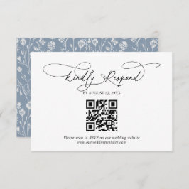 QR Code Script Floral Dusty Blue Wedding RSVP Informatiekaartje