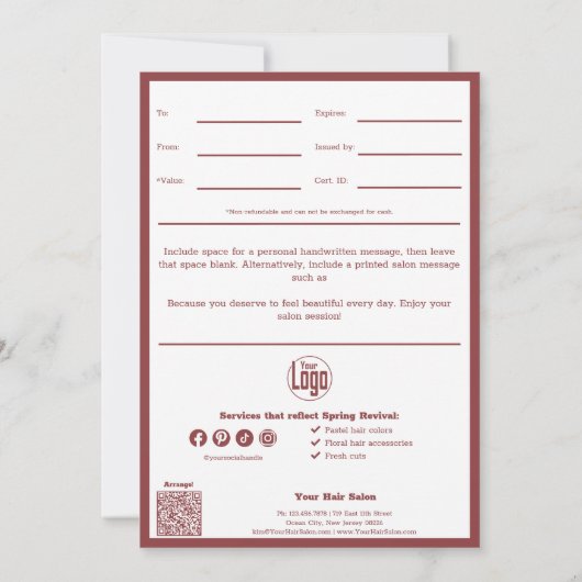 QR Code Services Note maart Cadeaubon (Achterkant)