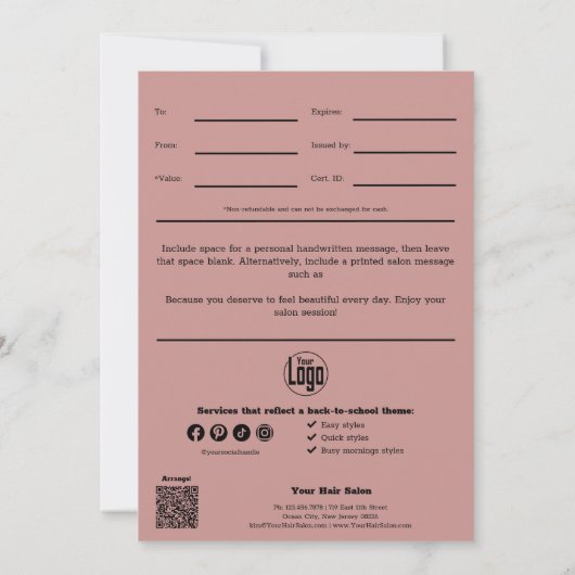 QR Code Services Opmerking Cadeaubon augustus (Achterkant)