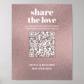 QR Code Share The Love Rose Gold Wedding Sign Poster (Voorkant)