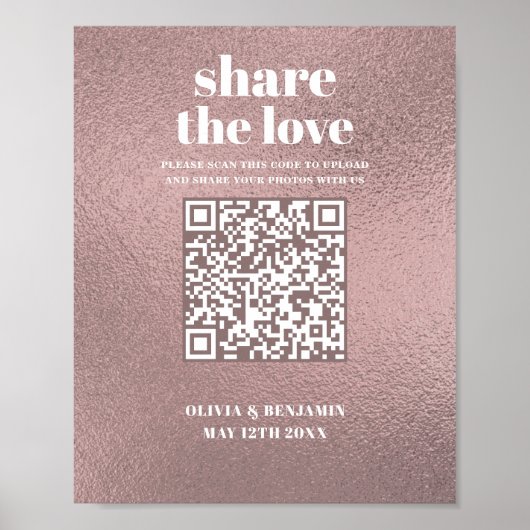 QR Code Share The Love Rose Gold Wedding Sign Poster (Voorkant)