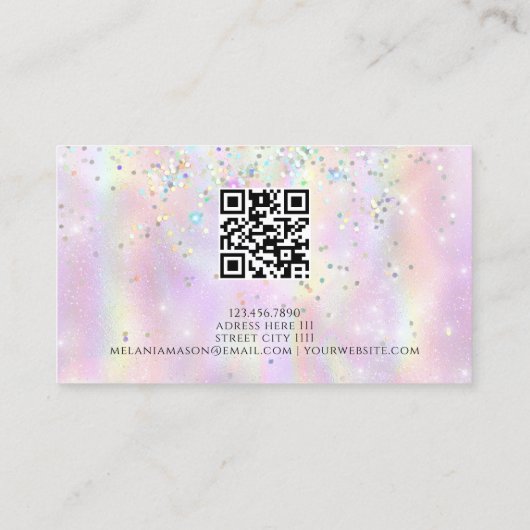QR-code Shiny Beauty Holographic Pink Glitter Visitekaartje (Achterkant)