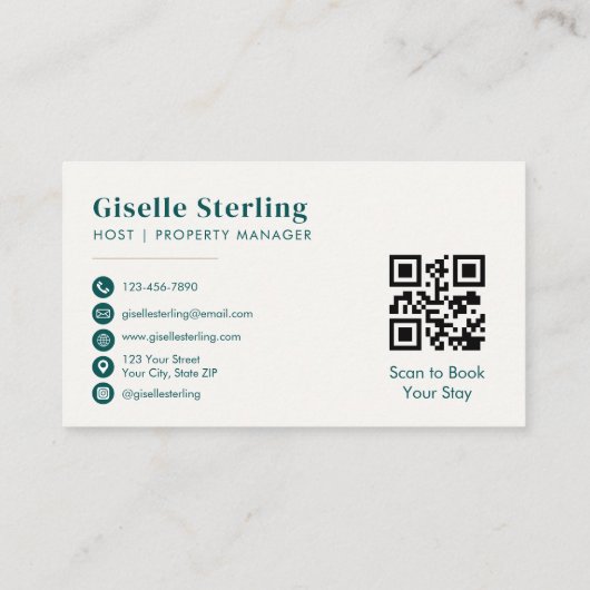 QR Code Short Term Rental Property Manager Visitekaartje (Achterkant)