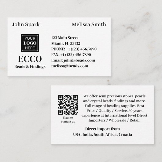QR-code Sieraden Business Monogram en Logo Modern Visitekaartje (Voorkant / Achterkant)
