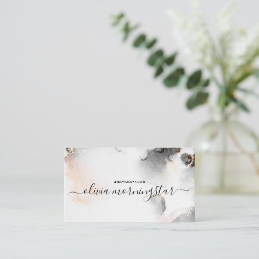 QR Code Sig Zwart Goud Blush Waterverf Agaat Visitekaartje (Staand voorkant)