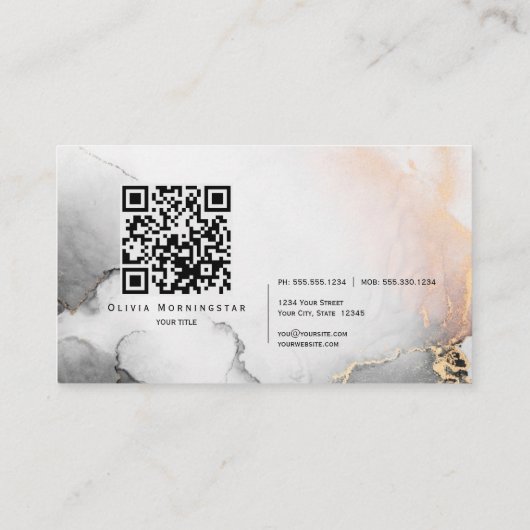 QR Code Sig Zwart Goud Blush Waterverf Agaat Visitekaartje (Achterkant)