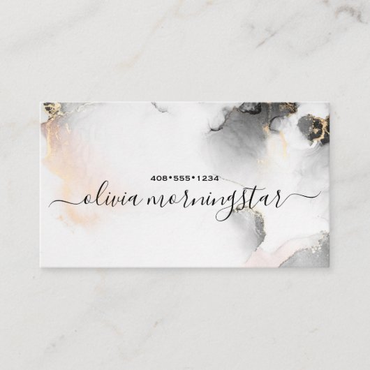 QR Code Sig Zwart Goud Blush Waterverf Agate Visitekaartje (Voorkant)