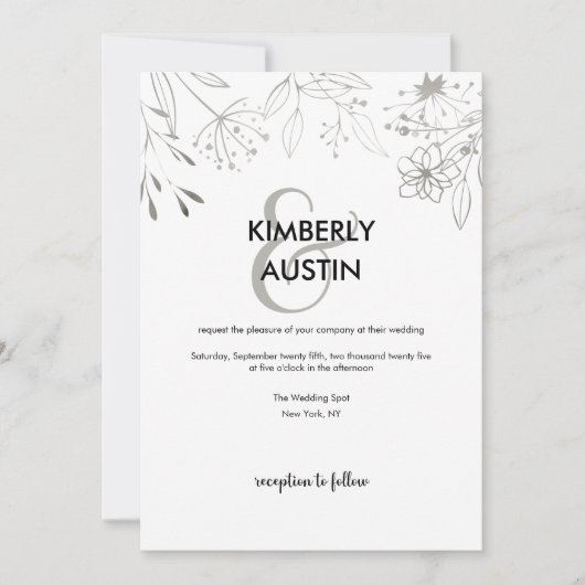 QR-code Silver Floral Weddenschap Kaart (Voorkant)