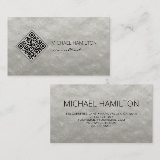 QR-code Silver Foil Modern Profile Visitekaartje (Voorkant / Achterkant)