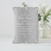 QR-code Silver Glitter Baby Boy Shower Uitnodiging (Staand voorkant)