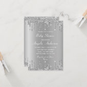 QR-code Silver Glitter Baby Girl Shower Kaart (Voorkant / Achterkant in situ)