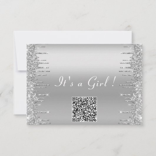 QR-code Silver Glitter Baby Girl Shower Kaart (Achterkant)