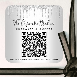 QR-code Silver Glitter drijft bedrijfsnaam Modern Vierkante Sticker