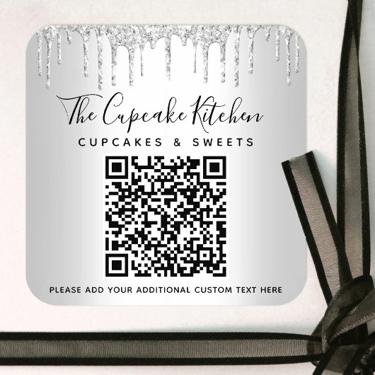 QR-code Silver Glitter drijft bedrijfsnaam Modern Vierkante Sticker