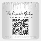 QR-code Silver Glitter drijft bedrijfsnaam Modern Vierkante Sticker (Voorkant)