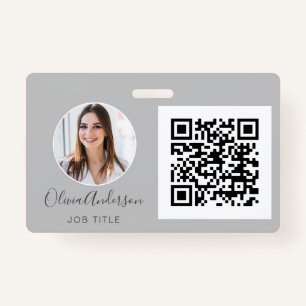 QR-code Silver Grey Photo Visitekaartje Badge