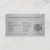 QR Code Silver Metallic Handyman Construction Visitekaartje (Achterkant)