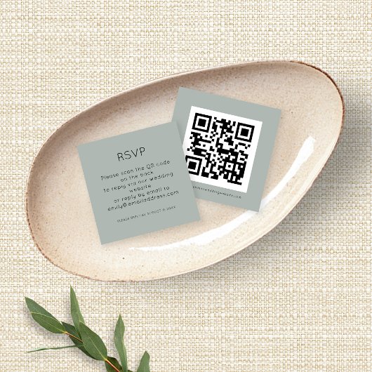 QR-code Silver Sage Green Wedding RSVP-behuizing Informatiekaartje