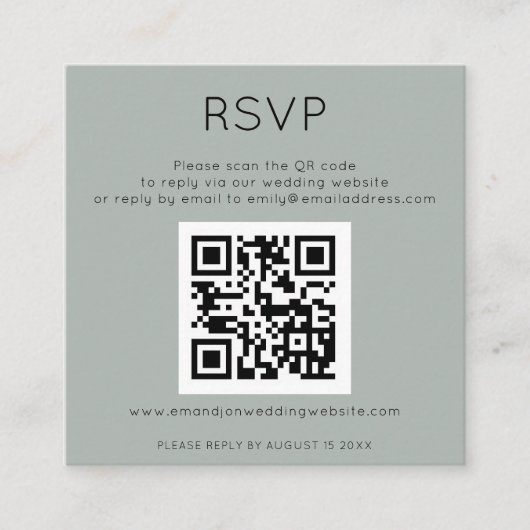 QR Code Silvery Sage Green Wedding RSVP Enclosure Informatiekaartje (Voorkant)
