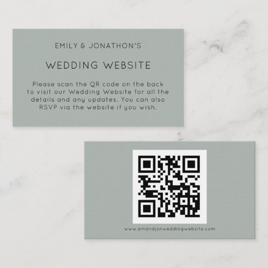QR-code Silvery Sage Green Wedding Website Enclos Informatiekaartje (Voorkant / Achterkant)