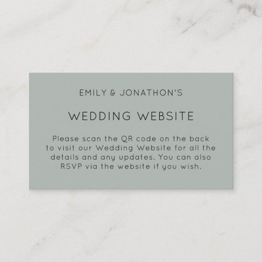 QR-code Silvery Sage Green Wedding Website Enclos Informatiekaartje (Voorkant)