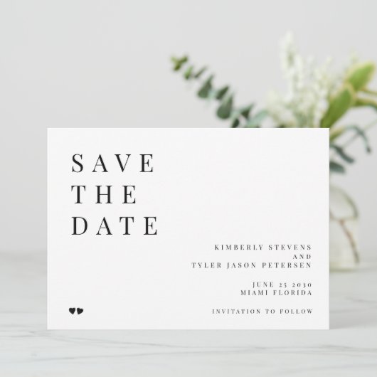 QR CODE Simple 4 photocollage typografie bruiloft Save The Date (Staand voorkant)