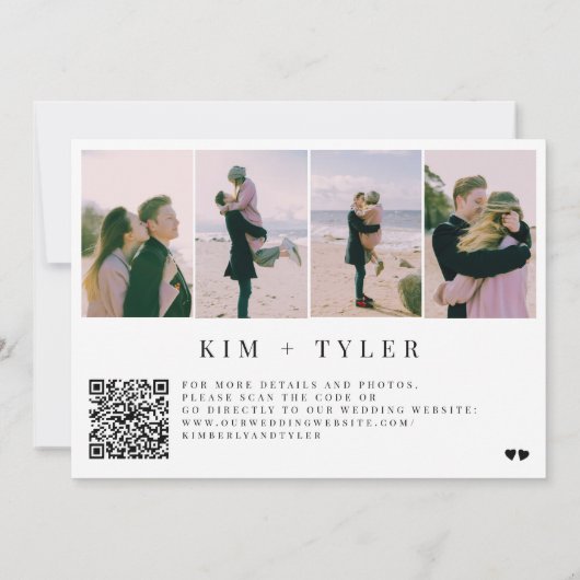 QR CODE Simple 4 photocollage typografie bruiloft Save The Date (Achterkant)