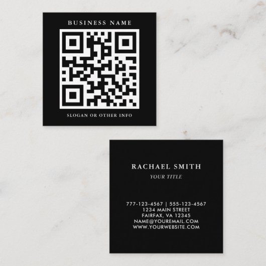 QR-code Simple Black Square Visitekaartje (Voorkant / Achterkant)