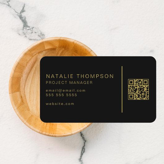 QR Code Simple Classy Elegant Zwart en Goud Visitekaartje