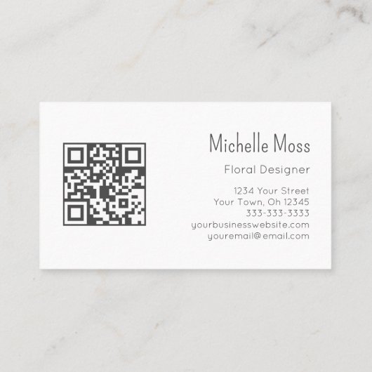 QR code Simple Daisy Floral Designer Grijs Visitekaartje (Achterkant)