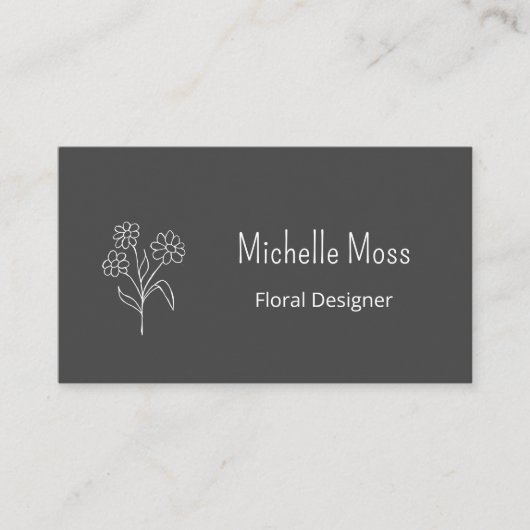 QR code Simple Daisy Floral Designer Grijs Visitekaartje (Voorkant)
