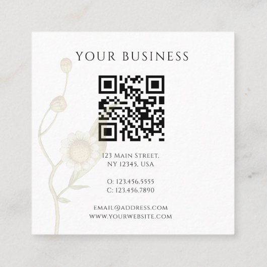 QR-code Simple Daisy Wildflower Vierkante Visitekaartje (Achterkant)