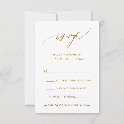 QR Code Simple Modern Calligraphy Gold Wedding RSVP Kaartje (Voorkant)