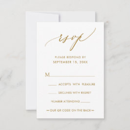 QR Code Simple Modern Calligraphy Gold Wedding RSVP Kaartje