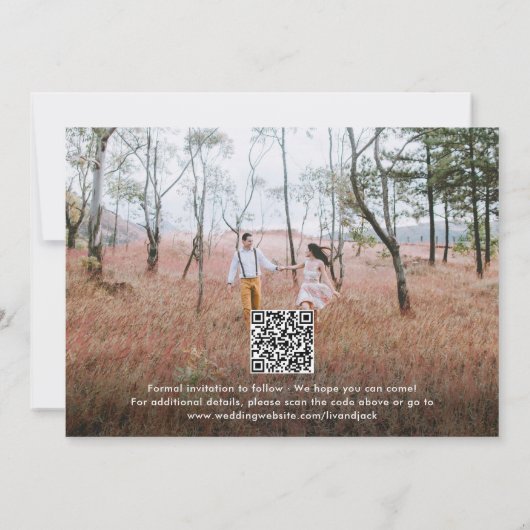 QR Code Simple Modern Typografie 4 Fotobruiloft Save The Date (Achterkant)