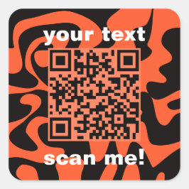 QR Code Sinaasappel en Zwart Bright Modern Square Vierkante Sticker