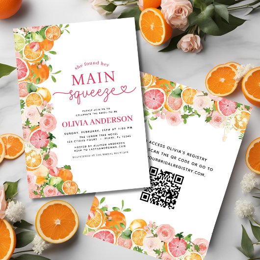 QR Code Sinaasappel Main Squeeze Citrus Vrijgezell Kaart