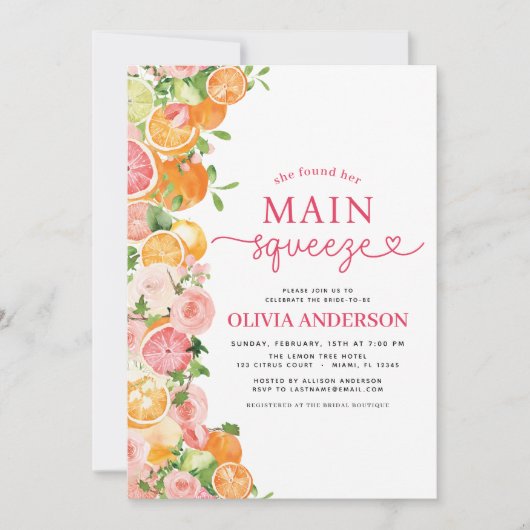 QR Code Sinaasappel Main Squeeze Citrus Vrijgezell Kaart (Voorkant)