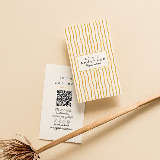 QR Code Sinaasappel Wavy Stripes Trendy Boho Moder Visitekaartje