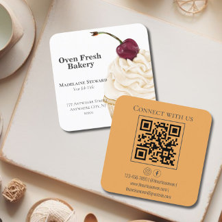 QR Code Sinaasappel Witte Cupcake Bakkerij Vierkante Visitekaartje