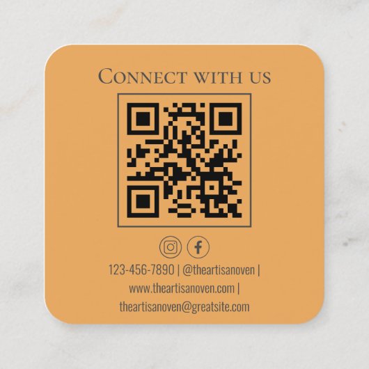 QR Code Sinaasappel Witte Cupcake Bakkerij Vierkante Visitekaartje (Achterkant)