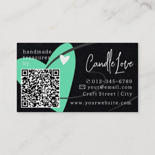 QR Code Sjabloon Blauwgroen Made Love Heart Crafte Visitekaartje (Achterkant)