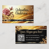 QR Code Sjabloon Deluxe Golden Roos Luxe Chique Visitekaartje (Voorkant / Achterkant)