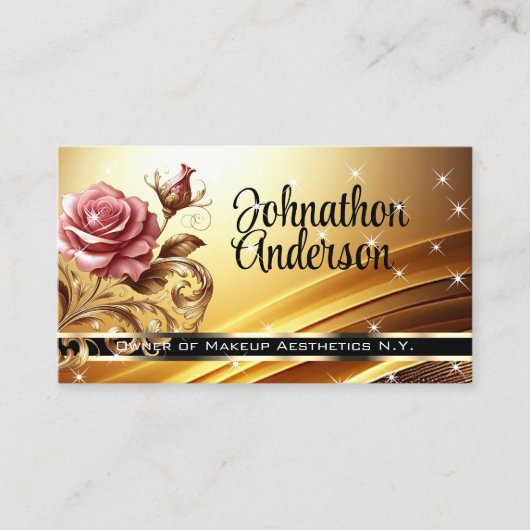 QR Code Sjabloon Deluxe Golden Roos Luxe Chique Visitekaartje (Voorkant)