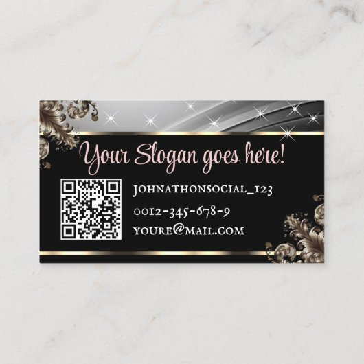 QR Code Sjabloon Deluxe Zilver Roos Luxe Chique Visitekaartje (Achterkant)