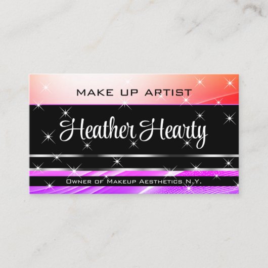 QR Code Sjabloon Deluxe Zwart Regenboog Roze Ombre Visitekaartje (Voorkant)