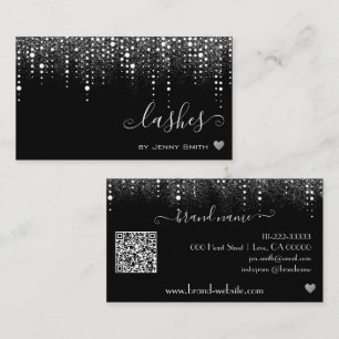 QR Code Sjabloon Drips Zilveren Glitter Regen Visitekaartje