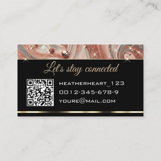 QR Code Sjabloon Luxe Gemarmerde Glitter Peach Visitekaartje (Achterkant)